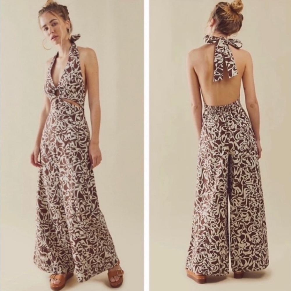 Bell bottom jumpsuit with halter and key hole cutout